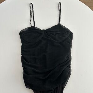 Tulle bodysuit with rhinestone straps